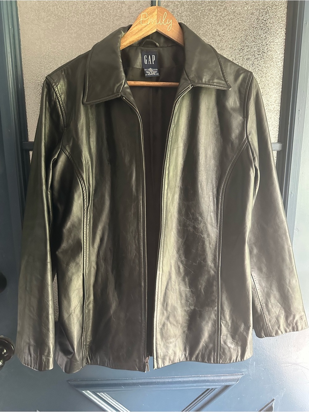 Vintage GAP Women's Black Leather Zip Jacket